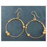 Unmarked Gold-Tone Dangle Hoop Earrings with Bead