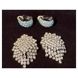 Rhinestone Clip-On Earrings Featuring Blue and Cle
