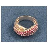 925 Silver Band Ring with Red Stones, 7.8 Grams