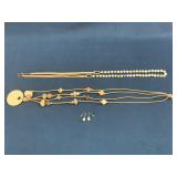 Two Necklaces and Drop Earrings with Beads and Sto
