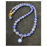 Lapis Necklace With Evil Eye Charm, 15 Inches Long