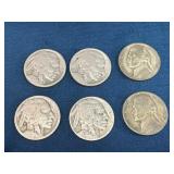 Six United States Buffalo and Jefferson Nickels, M