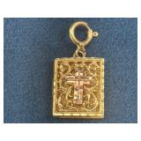 14K Gold 2.5-Gram Book-Shaped Locket with Cross De