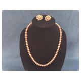 Pink Faux Pearl Necklace and Clip-On Earrings Set
