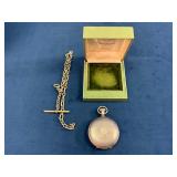 Rare Coin Silver Pocket Watch with Chain and Box