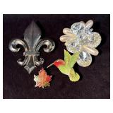 Four Pins: Fleur-de-Lis, Rhinestone Cluster, Hummi