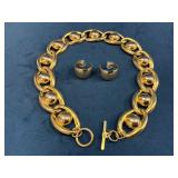 Gold-Tone Chain Link Necklace and Matching Hoop Ea