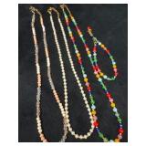 Small Bead Jewelry Lot Featuring Three Necklaces a