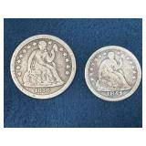 1856 Seated Liberty Dime and 1851 Seated Liberty H
