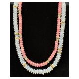 Two 17-Inch Necklaces Featuring Opalite and Rose Q