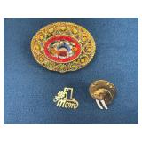 Three Pins Including Micro Mosaic Brooch, 