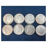 8 United States Roosevelt Dimes, 90% Silver, 1946-