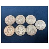 Seven Washington Silver Quarters, 1935-1942