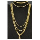Gold-Tone Chain Jewelry Lot: Three Necklaces and T