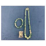 Green Beaded Jewelry Set with Necklace, Bracelet,