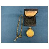 Elgin Gold-Plated Pocket Watch with Chain and Case