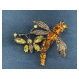 Floral-Inspired Brooch with Amber and Yellow-Toned