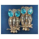 Signed Owl Pin with Missing Stone, Gold Tone and R