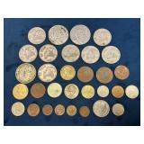 Foreign Coins Featuring Various Denominations and