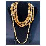 Wooden Bead and Bamboo Necklace Set with Decorativ