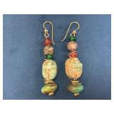 Scarab Motif Dangle Earrings with Mixed Beads