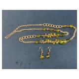 Costume Jewelry Set with Green and Amber Beads