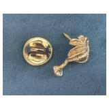 Gold-Tone Palm Tree Lapel Pin and Round Button Pin