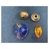 Beads and Gemstone-Shaped Charms Set with Brass Ac