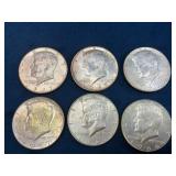 Six Kennedy Half Dollars (1964-1966)