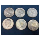 6 Kennedy Half Dollar Coins (1965-1967)