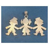 925 Silver Pendant with Three Children Holding Han