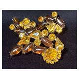 Rhinestone Brooch and Clip-On Earrings Set with Am