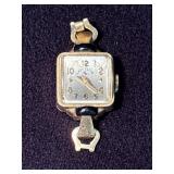 14K Gold Lady Elgin Wristwatch with Black Accents