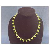 Beaded Necklace with Green Teardrop Accents and De