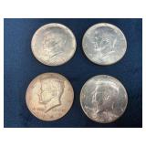 Four 1964 Kennedy Half Dollar Coins