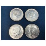 Four 1964 Kennedy Half Dollars in 90% Silver