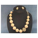 Necklace and Earring Set Featuring Beaded and Rhin