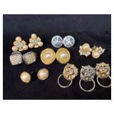 Six Pairs of Post Earrings and Three Pins in Mixed