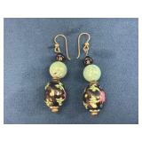 Handmade Enamel and Bead Drop Earrings with Gold-T