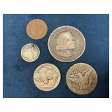 5 US Coins Including 1893 Columbian Exposition Hal