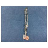 Sterling Silver American Flag Pendant with Chain,