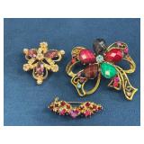 Three Vintage Austrian Costume Jewelry Brooches