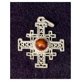 Silver-Toned Cross Pendant with Filigree Design an