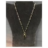 Gold-Tone and Black Bead Necklace with Pendant