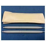 Two Gray Ballpoint Pens with Leather Case