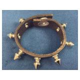 Brown Leather Bracelet With Metal Spikes and Adjus