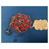 Gold-Tone Rhinestone Spiderweb Pin with Dangling S