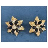 Gold-Tone Floral Clip-On Earrings with Clear and B