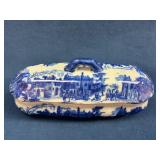 Blue and White Ceramic Covered Dish with Scenic Mo