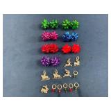Christmas Bow Earrings and Gold-Tone Holiday Charm
